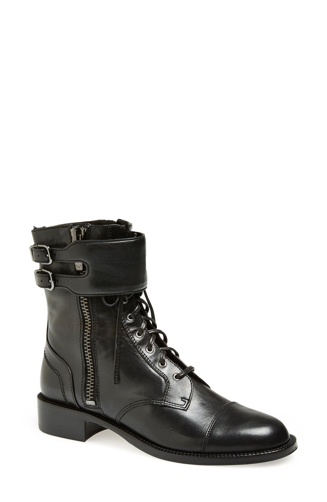 'Bindu' Military Lace-Up Bootie, Main, color, BLACK CALF