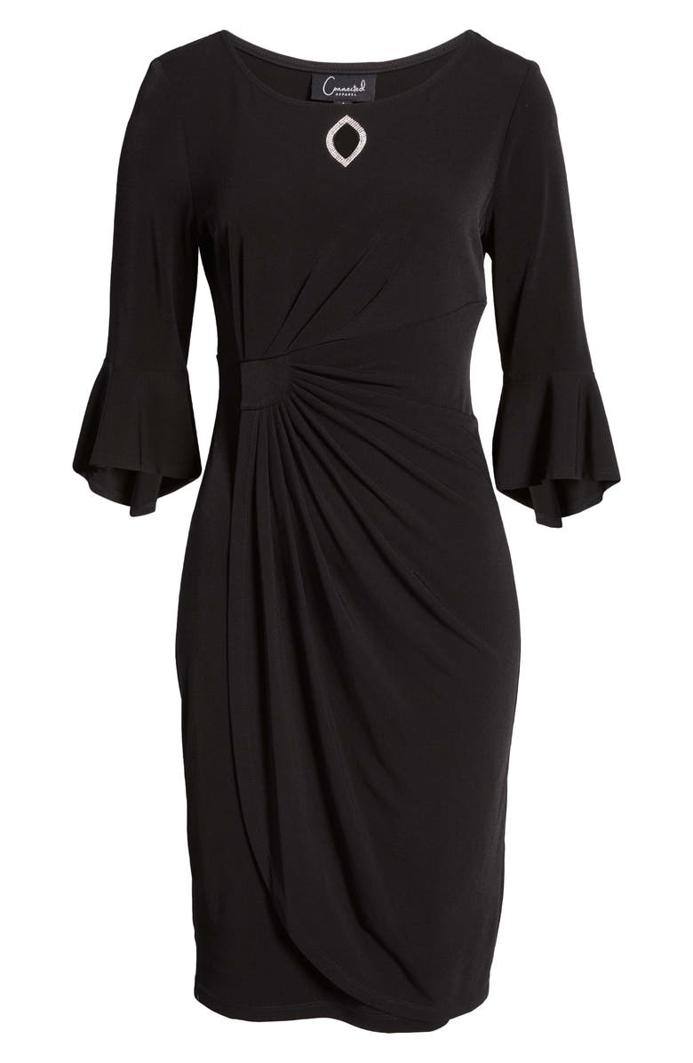 Connected Apparel Bell Sleeve Faux Wrap Dress, Alternate, color,