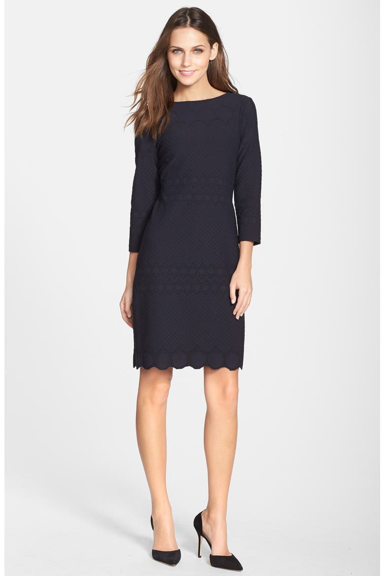 Eyelet Sheath Dress, Alternate, color, BLACK