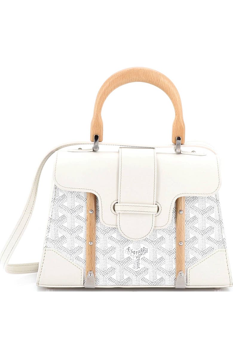 Pre-Owned Goyard Structured Saigon Top Handle Bag Coated Canvas with Leather Mini, Main, color, White