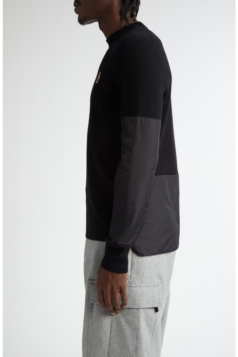 Insulated Wool & Nylon Crewneck Sweater, Alternate, color, BLACK