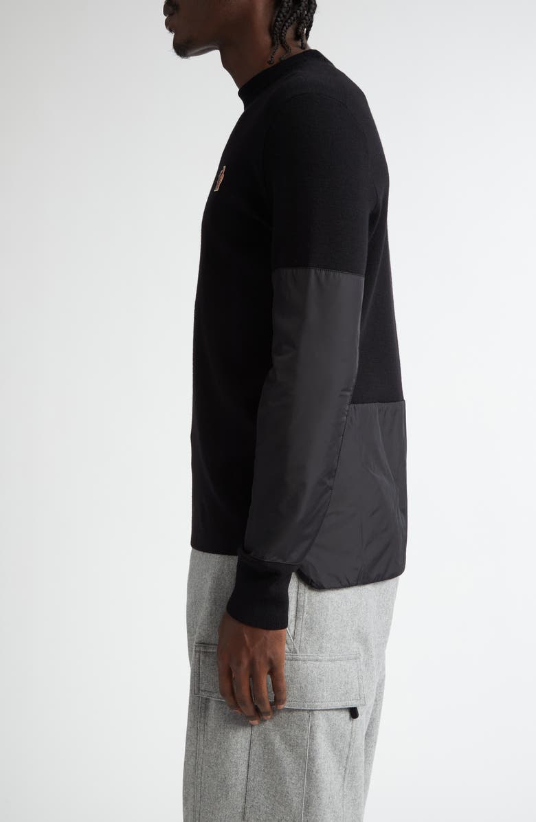 Moncler Grenoble Insulated Wool & Nylon Crewneck Sweater, Alternate, color, Black