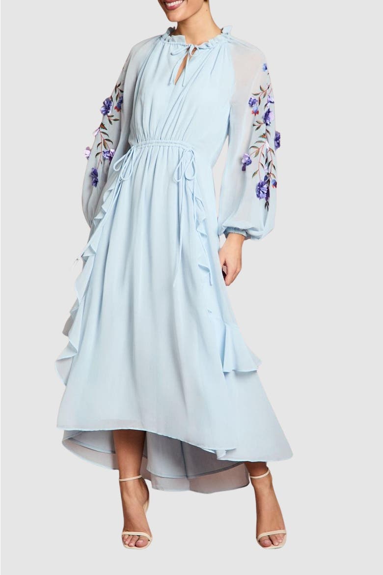 Floral Ruched Midi Dress, Alternate, color, Light Blue