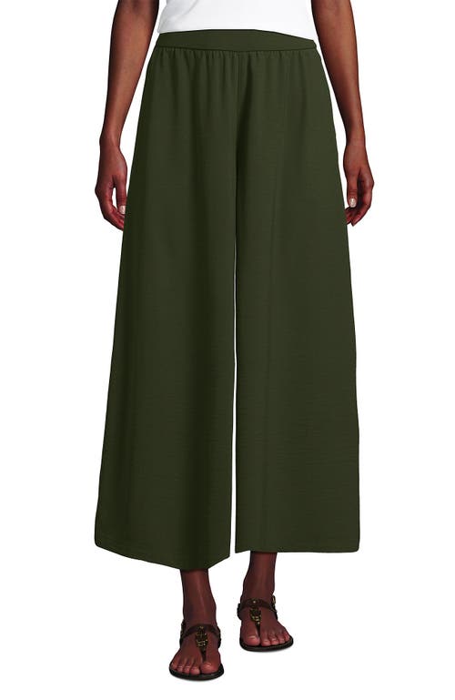 Lands' End Creaseless High Rise Palazzo Crop Pants In Dark Cilantro Green