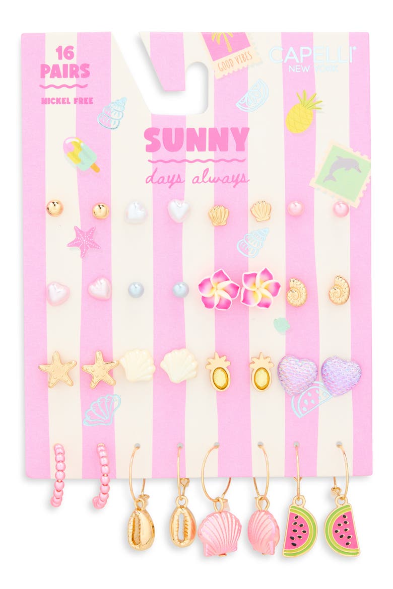 Kids' Assorted 16-Piece Tropical Earrings Set, Main, color, PURPLE MULTI