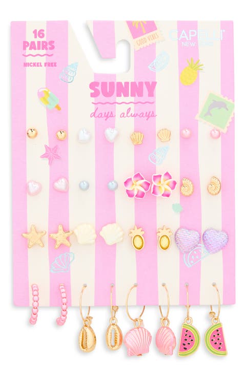 Kids' Assorted 16-Piece Tropical Earrings Set