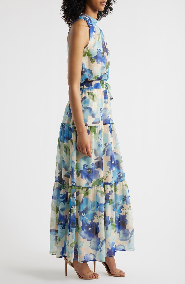 Julia Jordan Floral Chiffon Maxi Dress, Alternate, color, Blue Multi