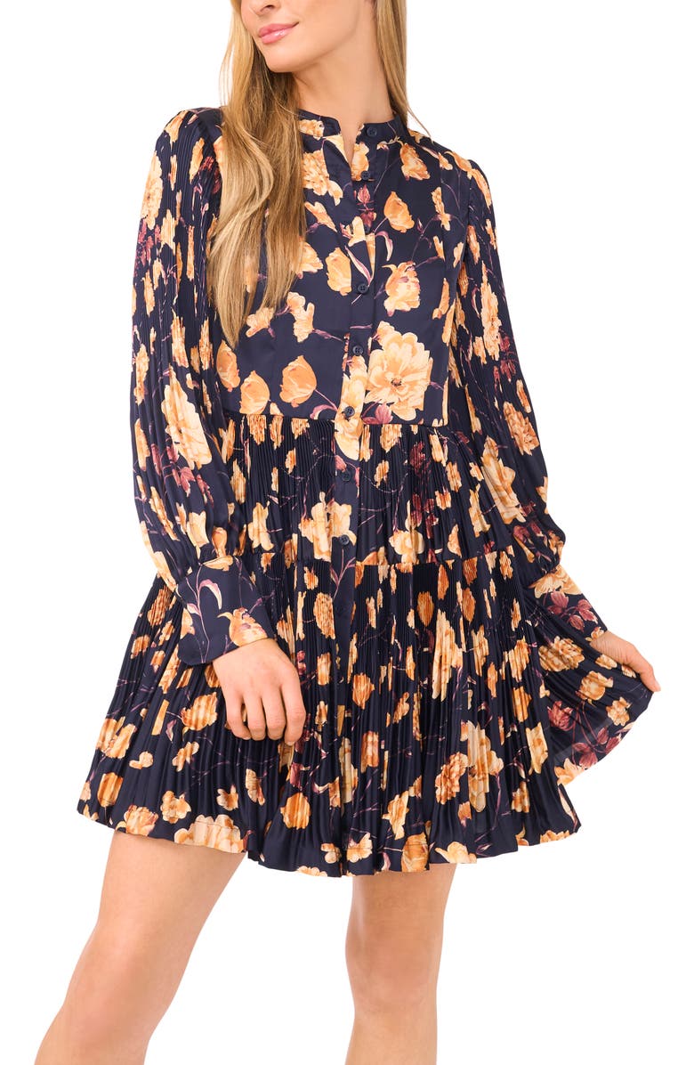 Ted Baker Floral Print Pleated Shirtdress, Alternate, color, Baritone Blue