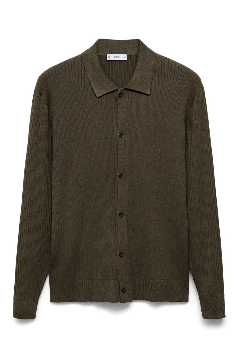 Ribbed Full Button Cardigan, Alternate, color, KHAKI GREEN