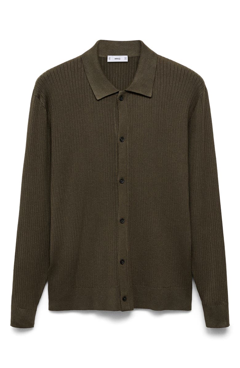 MANGO Ribbed Full Button Cardigan, Alternate, color, Khaki Green