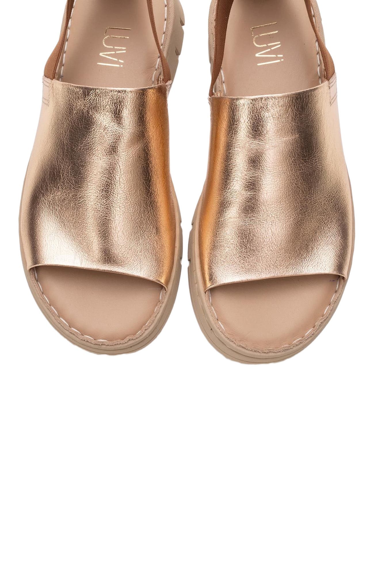 Forever & Always Shoes Londoi Elastic Strap Leather Sandal, Alternate, color, Gold Leather