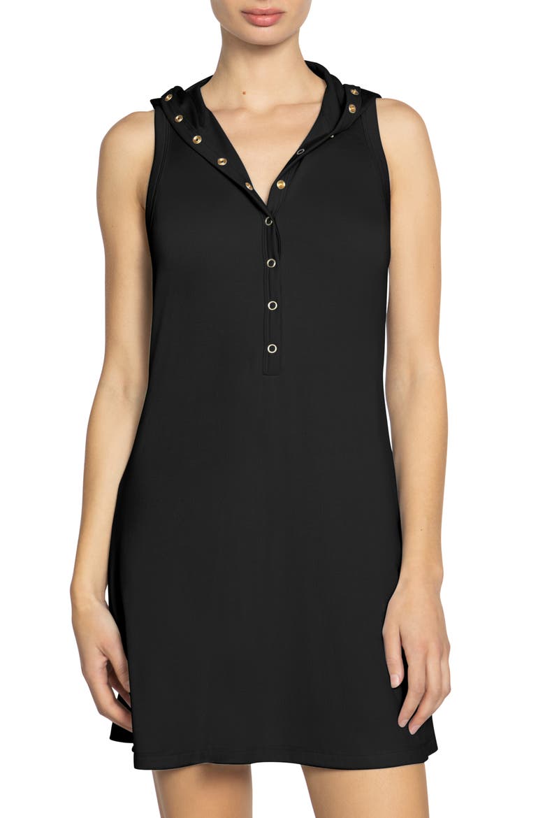 Amy Hooded Cover-Up Minidress, Main, color, BLACK