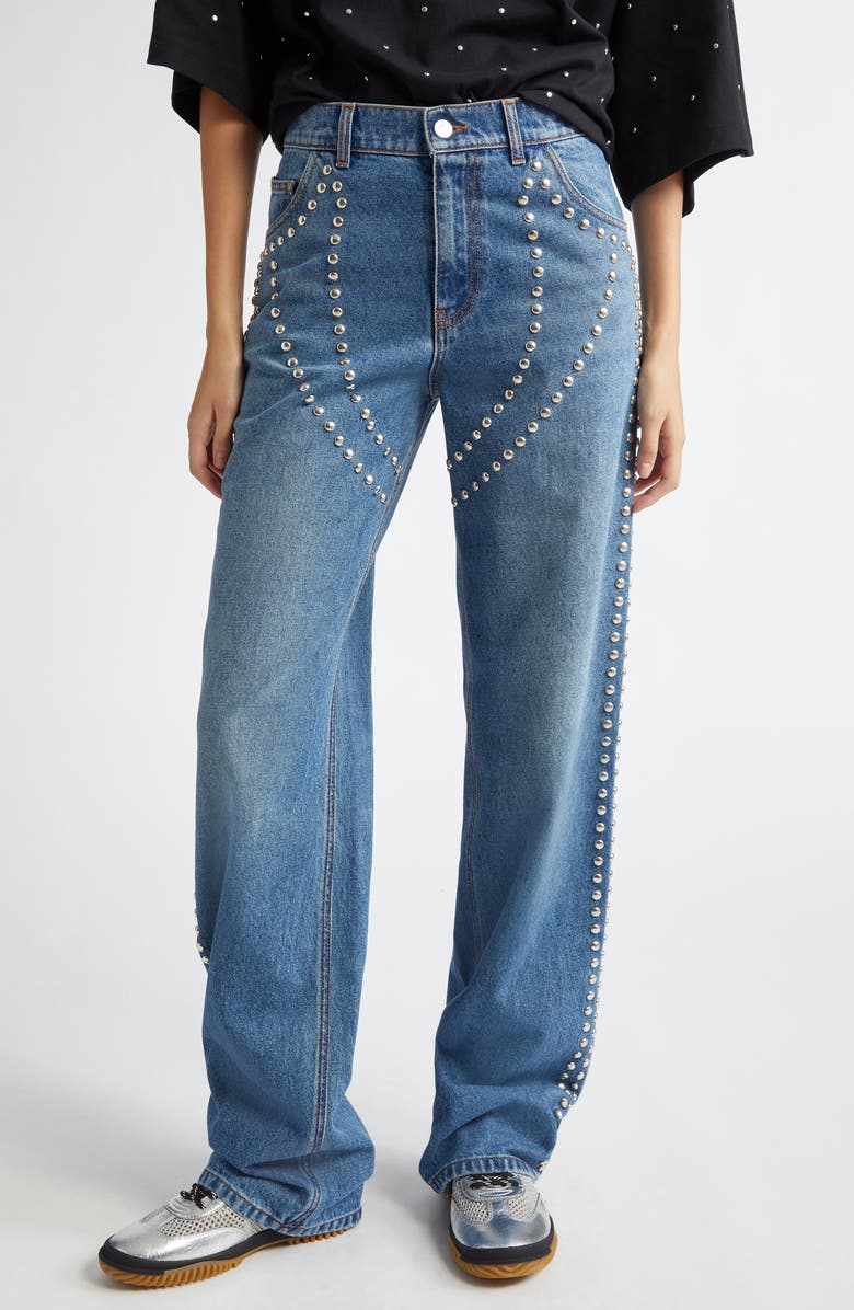 Stella McCartney Chaps Studded Denim Wide Leg Jeans, Main, color, 