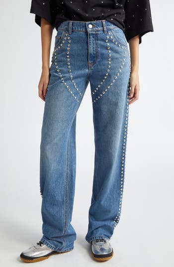 Stella McCartney Chaps Studded Denim Wide Leg Jeans
