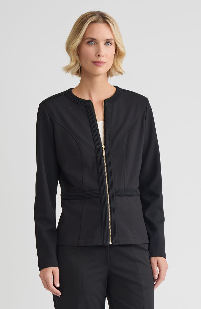 Misook Heritage LuxeStretch Ponte Zip-Up Jacket, Main, color, Black