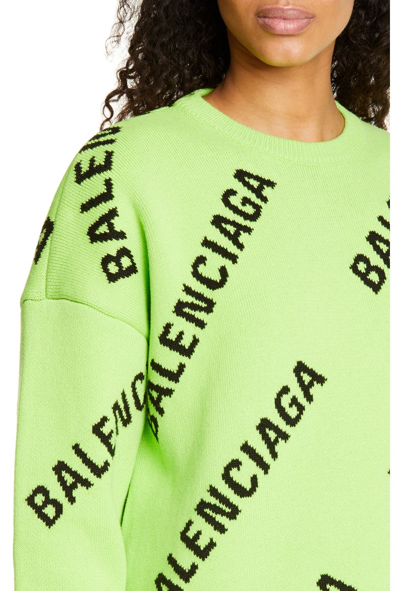 Logo Jacquard Cotton Blend Sweater, Alternate, color, ACID GREEN/ BLACK