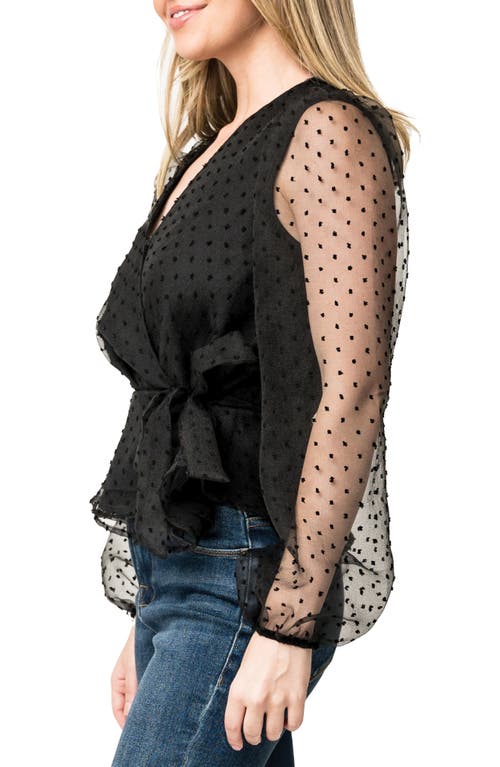 Gibsonlook Velvet Dot Organza Wrap Top In Black