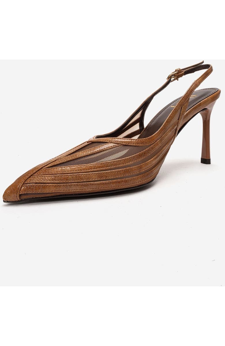 Prologue Shoes Eleana Slingback Mesh Stiletto Pump, Alternate, color, Cognac