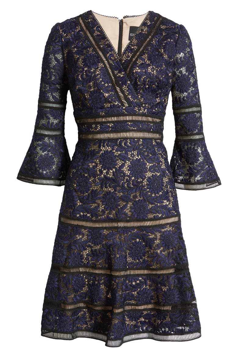 Embroidered Lace Fit & Flare Cocktail Dress, Alternate, color, BLACK/ BLUE