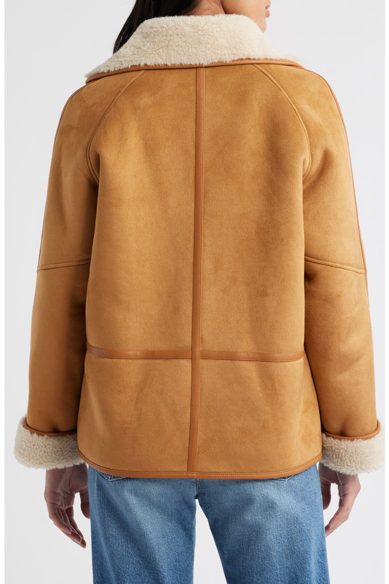 Faux Suede & Faux Shearling Jacket, Alternate, color, COGNAC/ IVORY