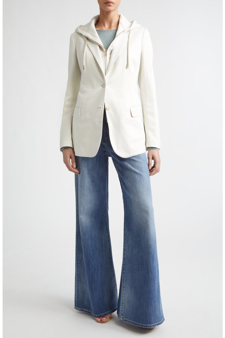 Cotton Blend Knit Jacket with Hoodie Bib Inset, Alternate, color, 00 IVORY
