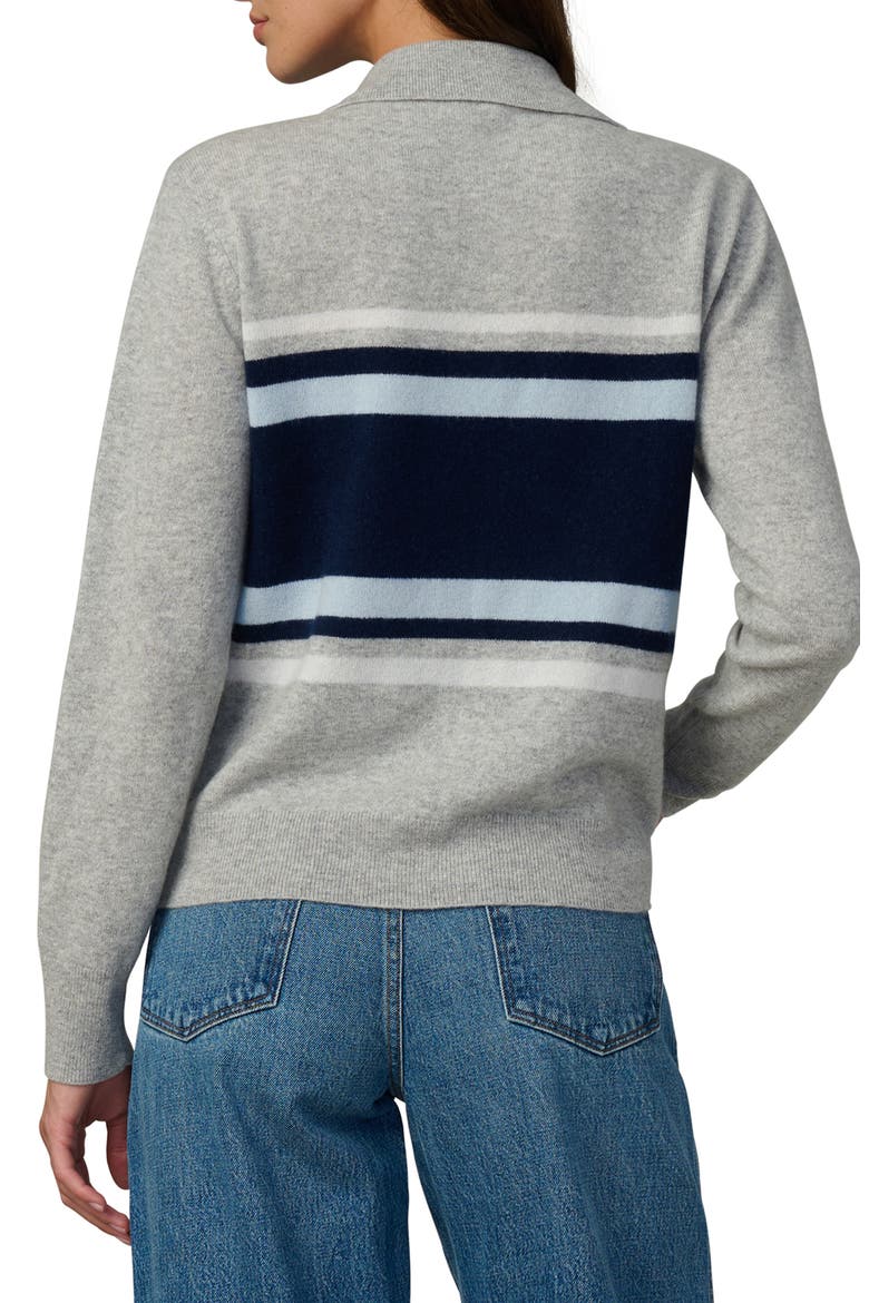 Stripe Cashmere Polo Sweater, Alternate, color, HEATHER GREY