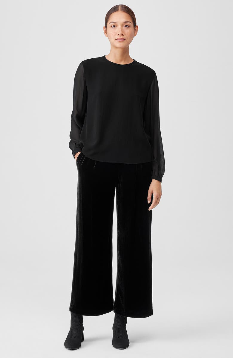 Eileen Fisher Sheer Sleeve Silk Georgette Blouse, Alternate, color,
