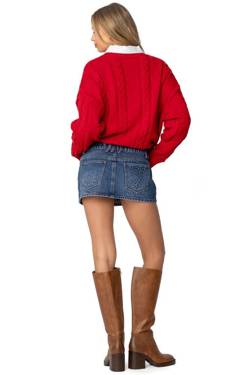 Shop Edikted Embroidered Pocket Denim Miniskirt In Blue
