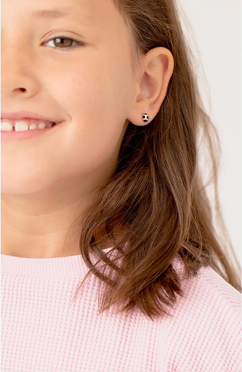 In Season Jewelry Enamel Soccer Ball Earrings, Alternate, color, Black