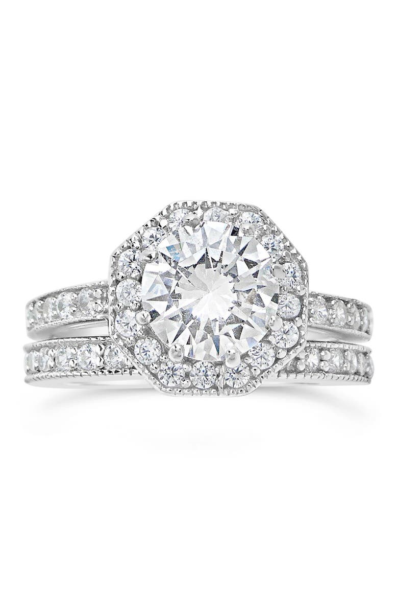 Sterling Silver Octagon CZ Ring & Band Set, Alternate, color, SILVER