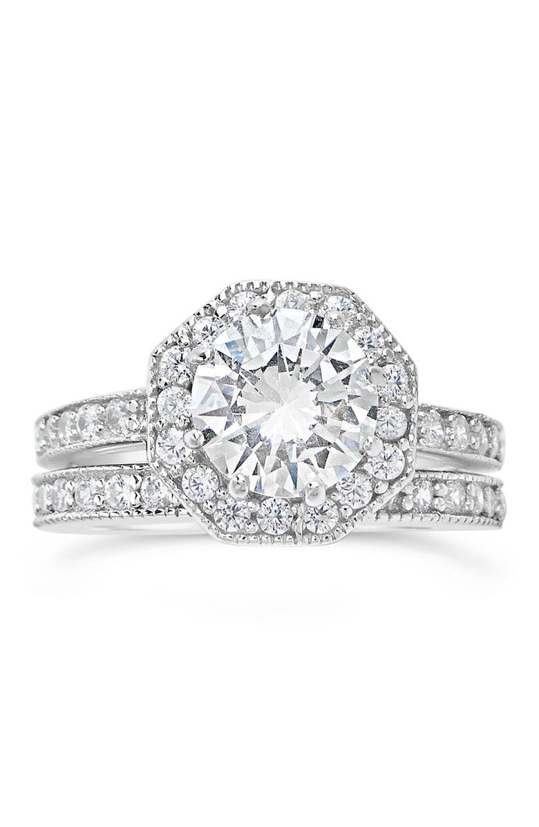 Sterling Forever Sterling Silver Octagon CZ Ring & Band Set, Alternate, color, Silver