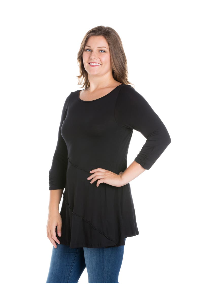 24seven Comfort Apparel Plus Size Ruched Sleeve Swing  Tunic Top, Alternate, color, Black