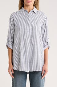 MAX STUDIO Stripe Oversize Long Sleeve Button-Up Tunic