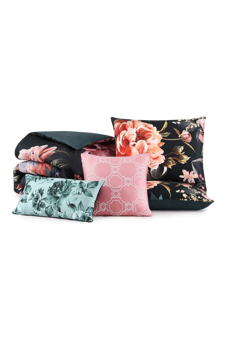 Botanical Birds Reversible Cotton Sateen Comforter Set, Alternate, color, BLACK