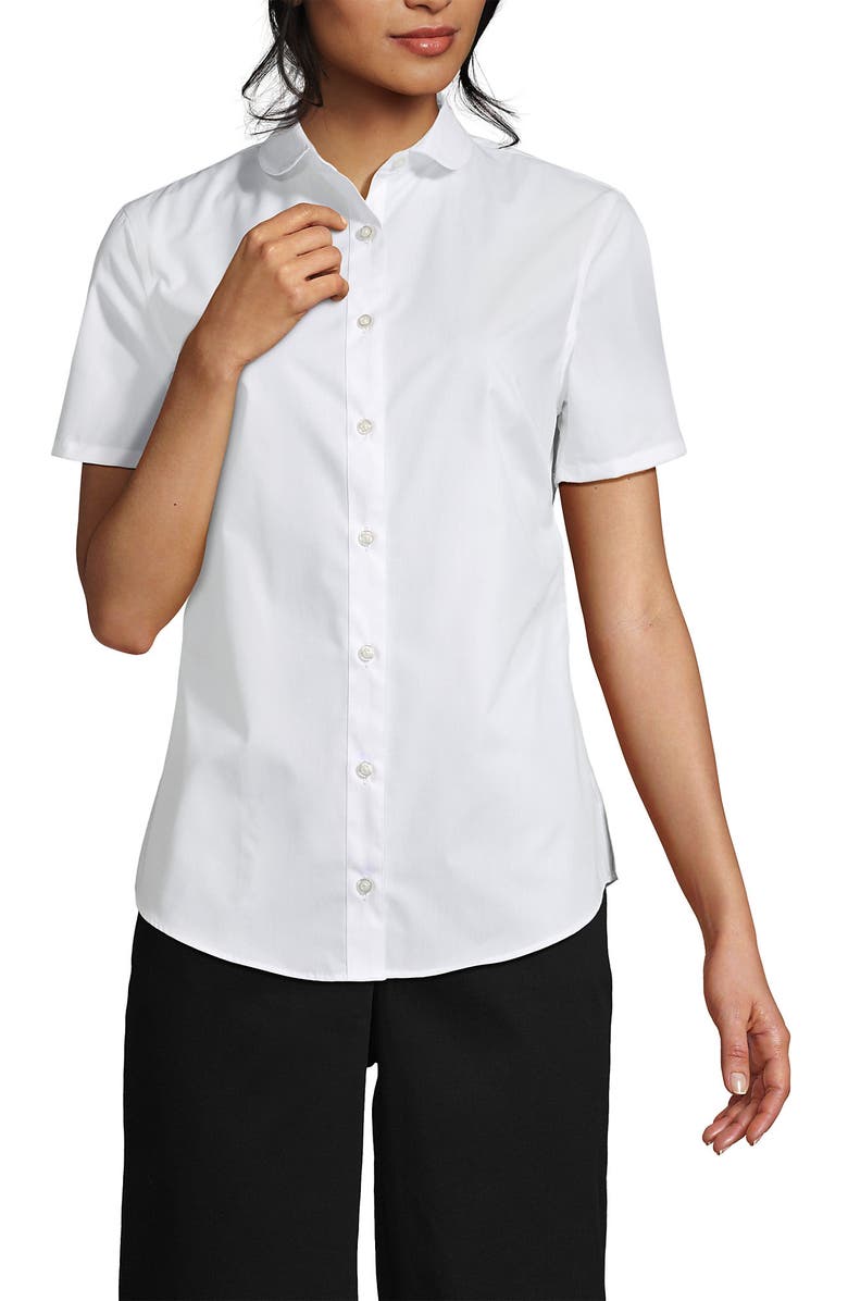 Lands
 End School Uniform  Short Sleeve Peter Pan Collar Broadcloth Shirt, Alternate, color, White