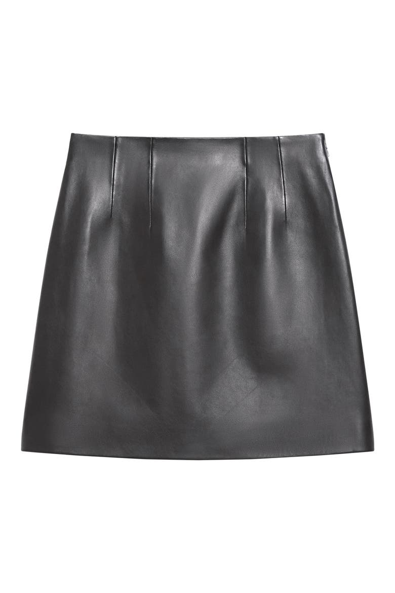 Darted Leather Miniskirt, Alternate, color, BLACK
