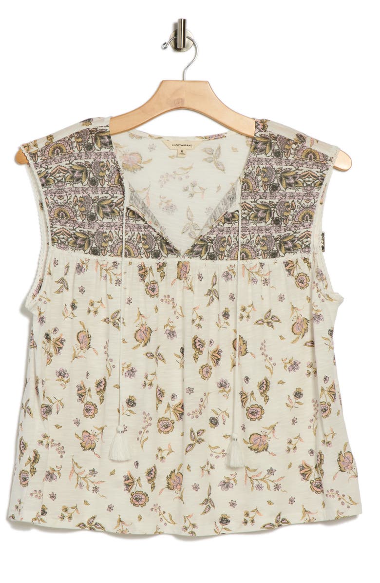 Lucky Brand Split Neck Sleeveless Top, Alternate, color, Cream Floral