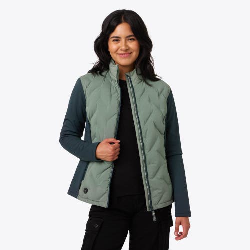 Mobile Warming Aria Natural Down Hybrid Heated Jacket In Green