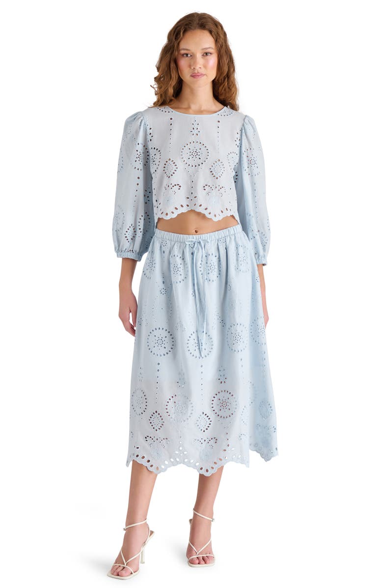 Steve Madden Anaisa Eyelet Embroidered Midi Skirt, Alternate, color, Iris Blue