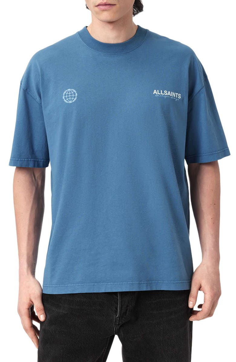 AllSaints Emblem Cotton Graphic T-Shirt, Main, color, Bay Blue