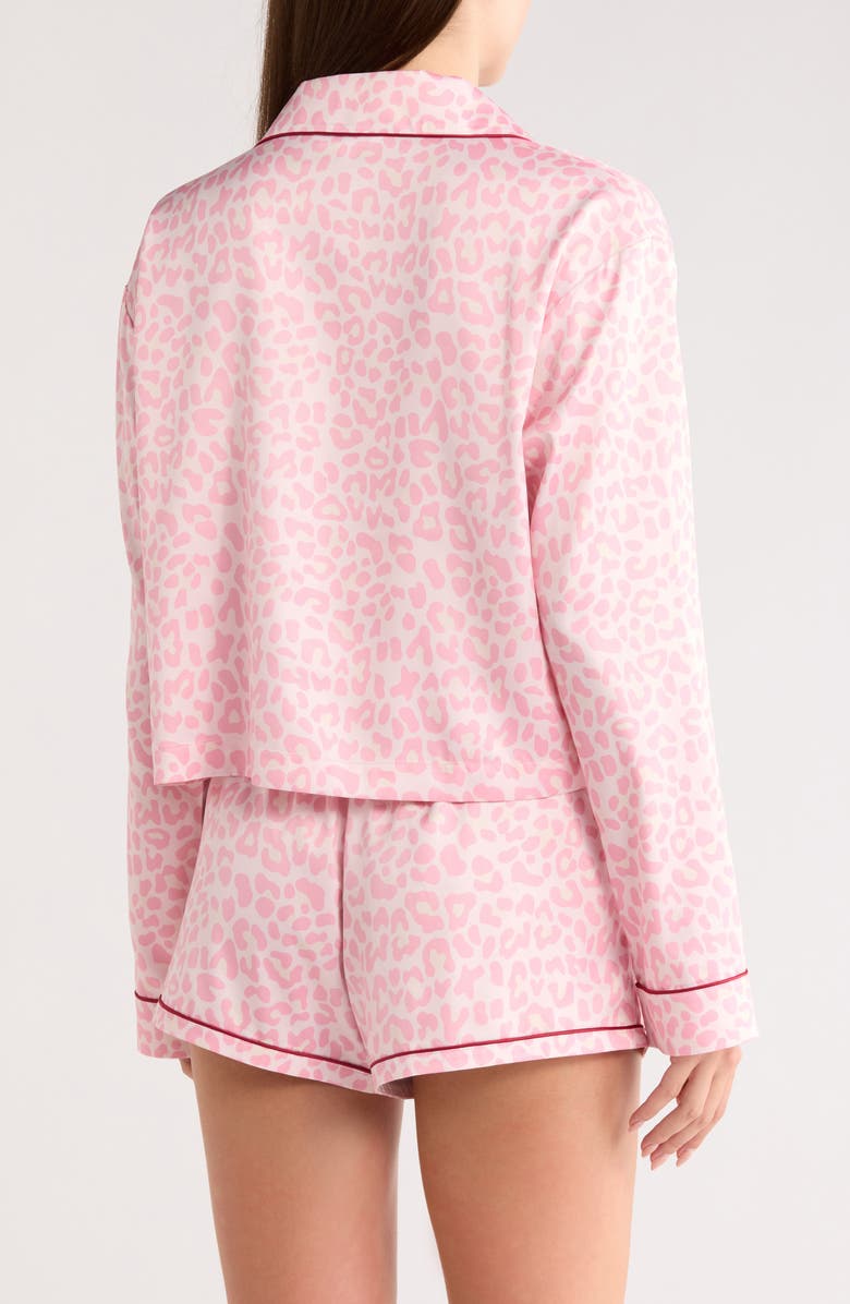 Honeydew Morning Dew Long Sleeve Satin Short Pajamas, Alternate, color, Pink Leopard