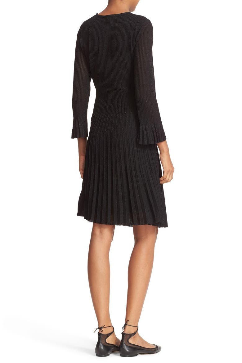 shimmer knit fit & flare dress, Main, color, BLACK