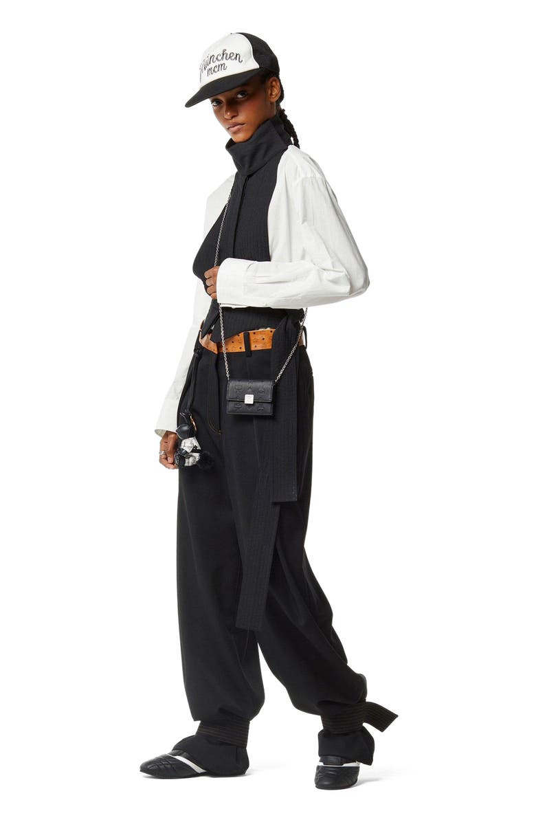 MCM Mini Aren Chain Wallet in Embossed Monogram Leather, Alternate, color, Black