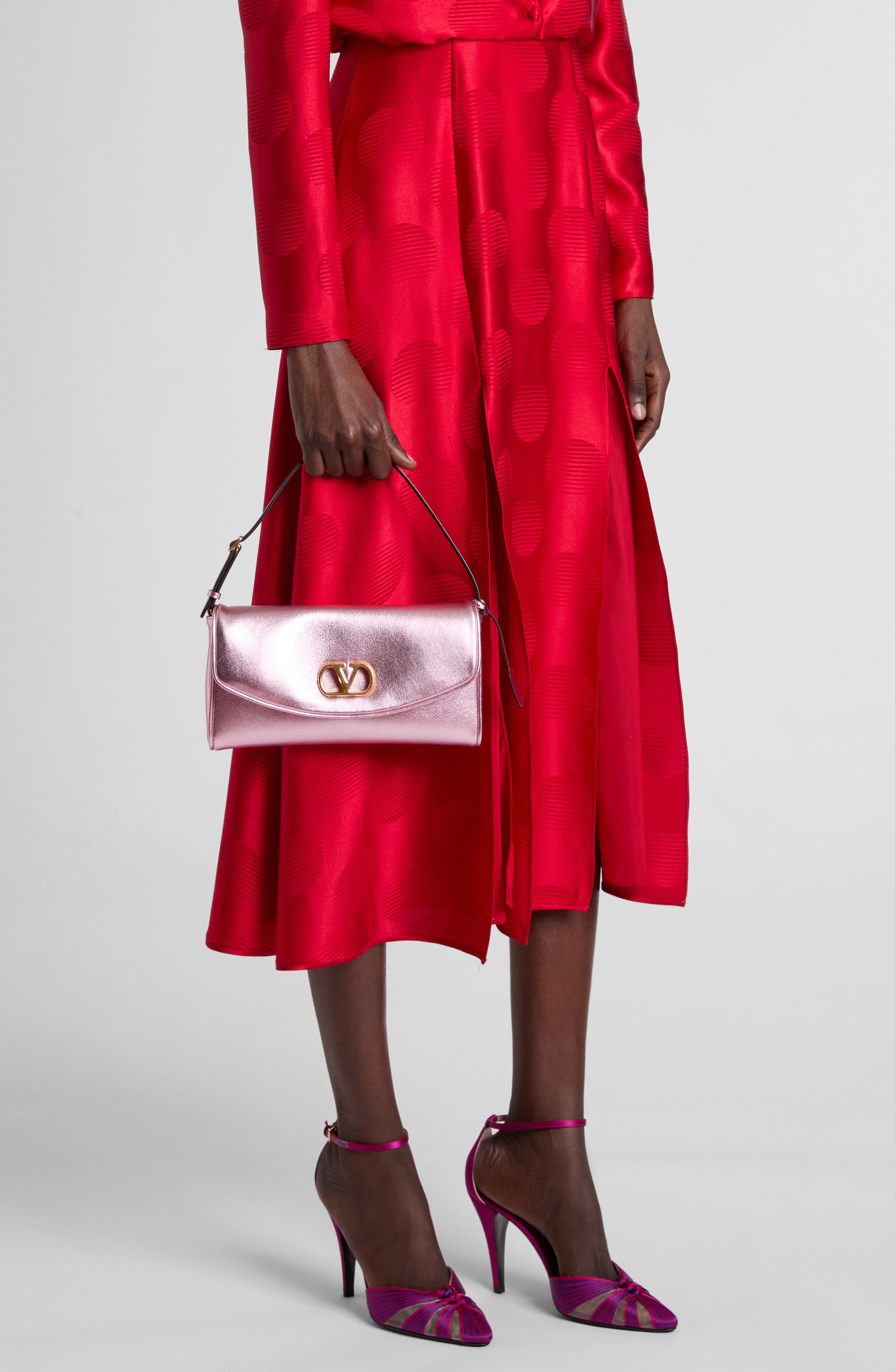 Small DeVain Metallic Leather Shoulder Bag, Alternate, color, DUSTY ROSE