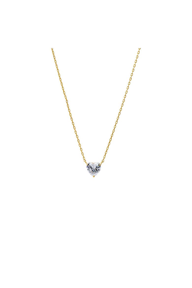 CZ Solitaire Heart Pendant Necklace, Main, color, Gold