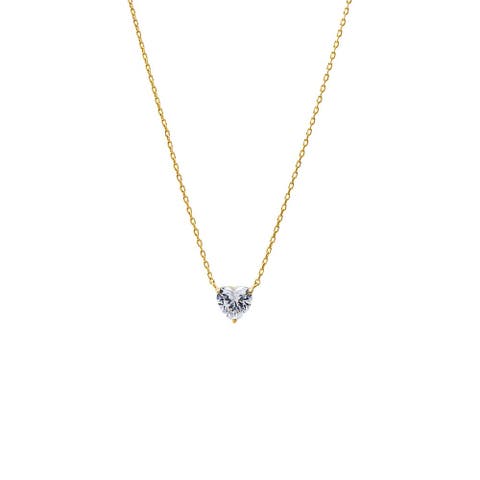 CZ Solitaire Heart Pendant Necklace