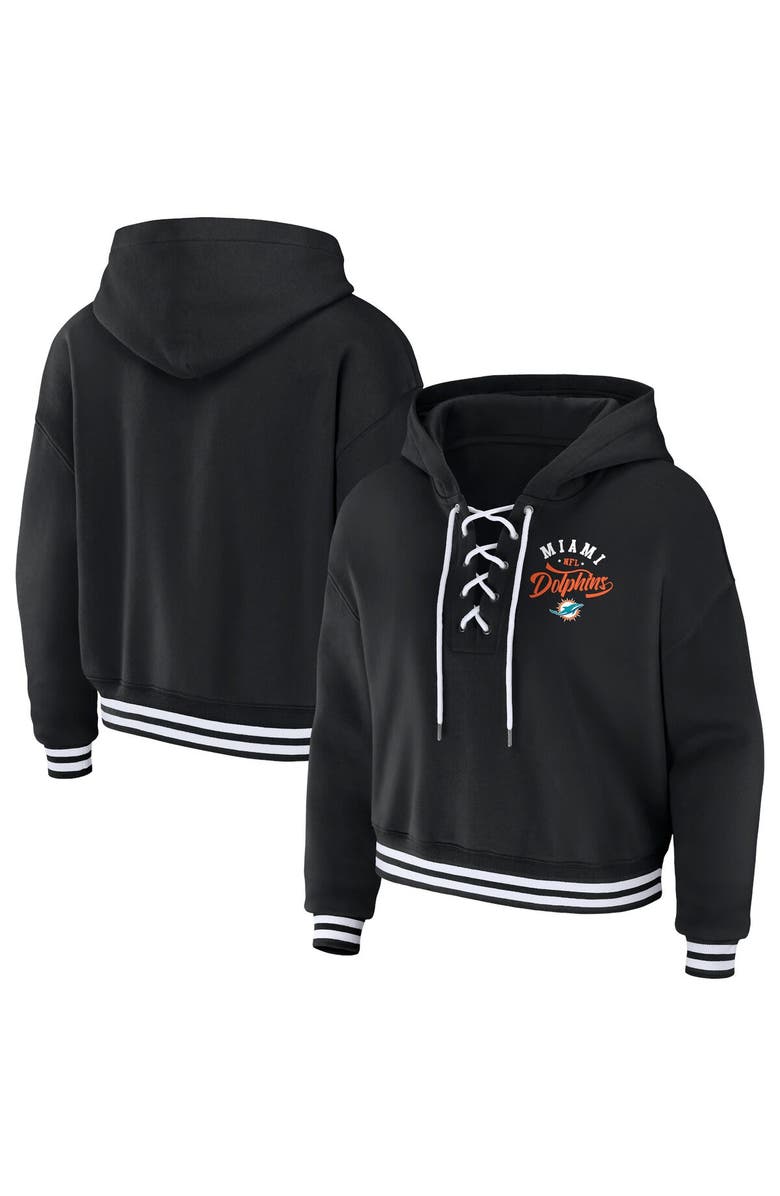 WEAR by Erin Andrews Women's WEAR by Erin Andrews Black Miami Dolphins Lace-Up Pullover Hoodie, Main, color, Black