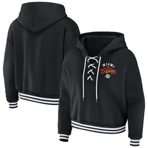 Women's WEAR by Erin Andrews Black Miami Dolphins Lace-Up Pullover Hoodie