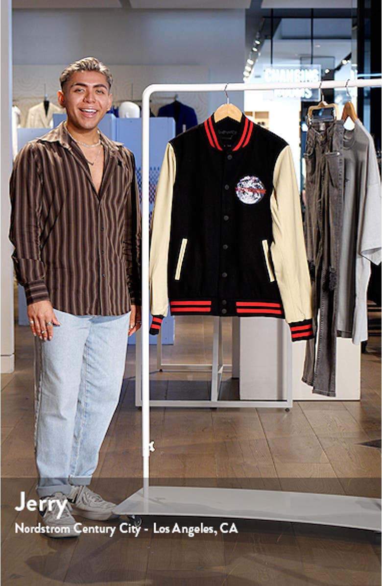 Globe Wool Blend & Leather Bomber Jacket, sales video thumbnail