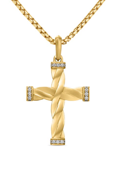 Helios Cross Pendant in 18K Yellow Gold with Diamonds